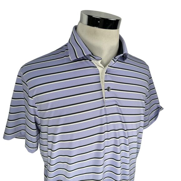 Greyson Polo Shirt Men’s Large Purple Black Striped Short Sleeve Golf Stretch - Picture 2 of 10